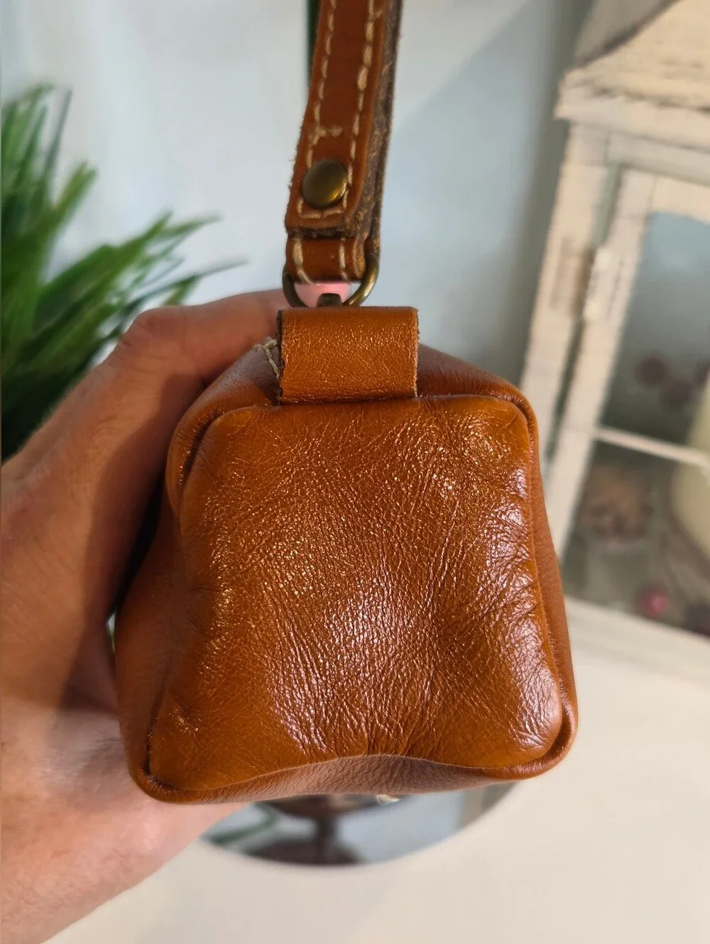 Patricia Nash Tan Brown Leather Cosmetic Case with Stud Accents